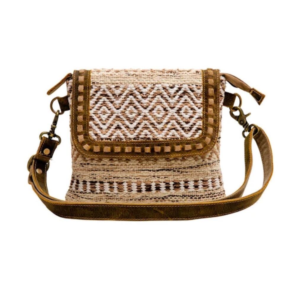 NWT Wester Mixed Media Woven Canvas and Leather Panchang Crossbody Bag